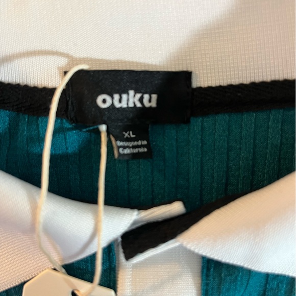 Ouku Men's Shirt Size XL Short Sleeve Turquoise White Trim Golf Casual NWT - Picture 6 of 6